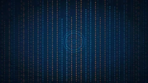 Abstract digital data stream with falling binary code and glowing circular Stock Footage 336780538