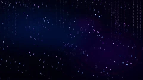 Abstract digital data stream with falling binary code on dark blue and purple Stock Footage 339318498
