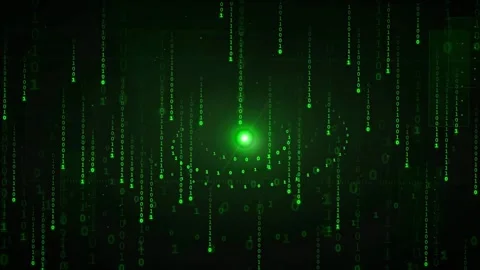 Abstract digital data stream with falling green binary code and glowing central Video stock 339318602