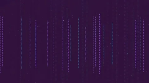 Abstract Digital Data Stream with Falling Binary Code Particles on Dark Purple Stock Footage 339319334