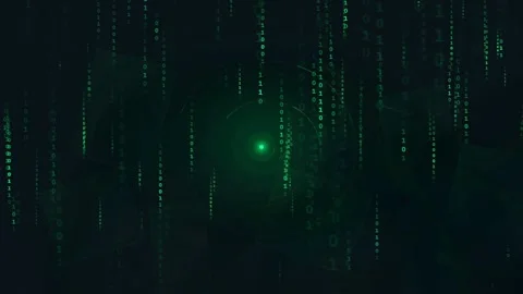 Abstract Digital Data Stream with Falling Binary Code and Glowing Green Cyber Stock Footage 339320596
