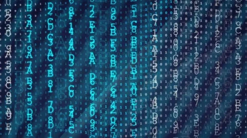 Abstract Digital Data Stream with Falling Binary Code and Hexadecimal Stock Footage 339321379