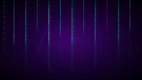 Abstract digital data stream with falling binary code on a dark purple neon Video stock 339322251