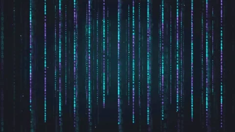 Abstract digital data stream with falling binary code in purple and cyan neon Stock Footage 339323337