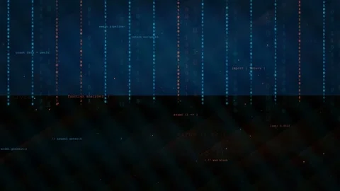 Abstract Digital Data Stream with Falling Binary Code and Glowing Particles on Stock Footage 339323782