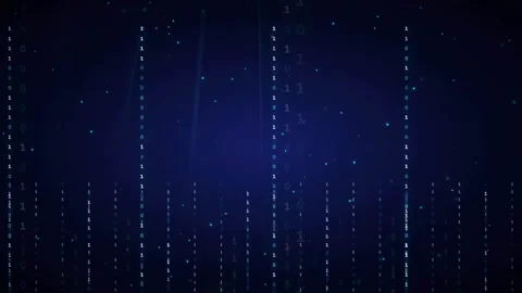 Abstract Digital Data Stream with Falling Blue Binary Code and Glowing Stock Footage 339324403