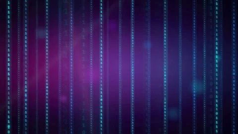 Abstract digital data stream with falling binary code on a purple and blue Stock Footage 339324596