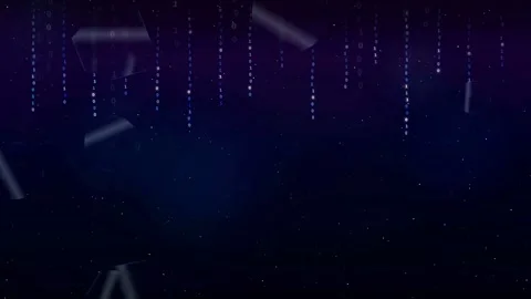 Abstract digital data stream with falling binary code and glowing particles on Stock Footage 339326132
