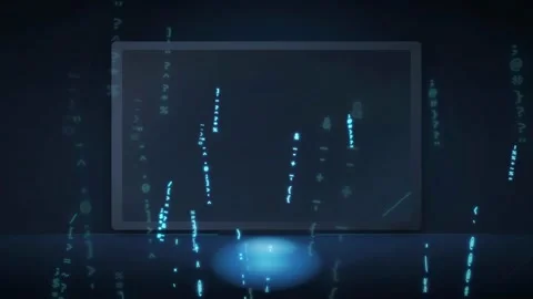 Abstract digital data stream with falling blue binary code and glowing light on Stock Footage 341831194
