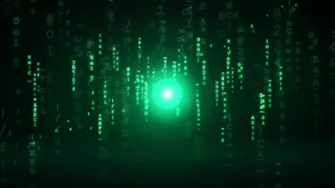 Abstract digital data stream with falling green binary code and glowing central Stock Footage 341832187