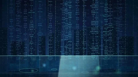Abstract Digital Data Stream with Falling Code and Glowing Light Effects on Stock Footage 341832663