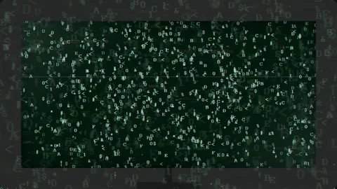 Abstract digital data stream with falling green characters and matrix code on Stockbeeldmateriaal 343154507