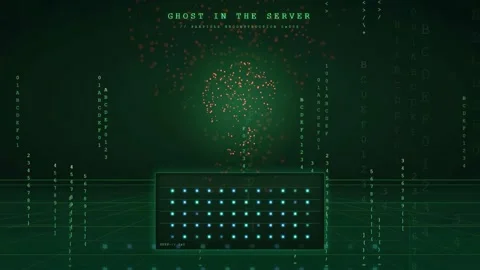 Abstract Digital Data Stream with Falling Binary Code and Glowing Particles on Stock-Footage 343156654