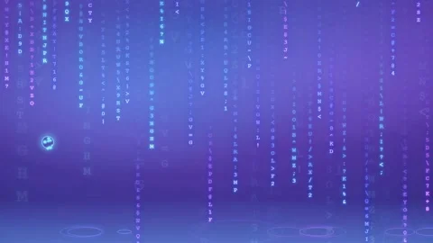 Abstract Digital Data Stream with Falling Binary Code and Glowing Particles on Stock-Footage 343161357
