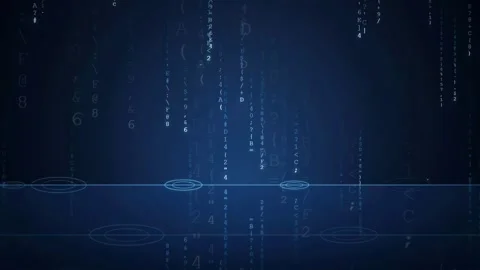 Abstract Digital Data Stream with Falling Binary Numbers and Glowing Blue Stock-Footage 343162642