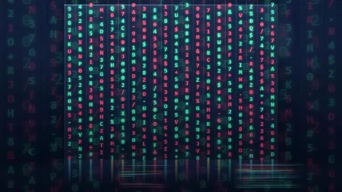 Abstract digital data stream with falling binary code and glowing numbers on Stock Footage 343872290