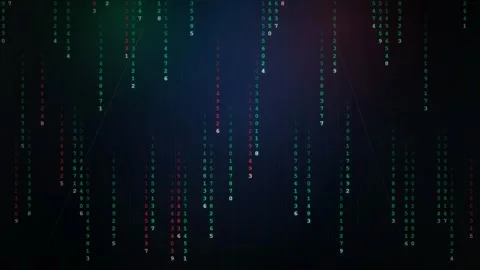 Abstract digital data stream with falling binary numbers on a dark blue Stockbeeldmateriaal 344775332