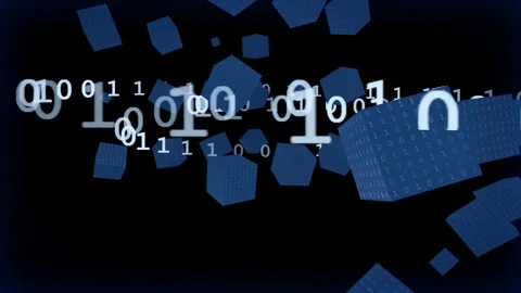 Abstract Digital Data Stream with Floating Binary Code and Blue Geometric Cubes Stock Footage 336772558