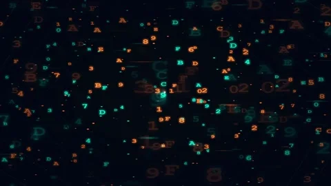 Abstract Digital Data Stream with Floating Binary Code and Numbers on Dark Stock Footage 336776290