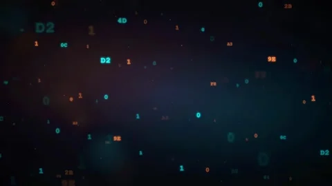 Abstract Digital Data Stream with Floating Hexadecimal Code Particles on Dark Stock Footage 336777562