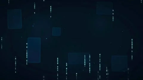 Abstract Digital Data Stream with Floating Blue Binary Code and Geometric Stock Footage 336777924