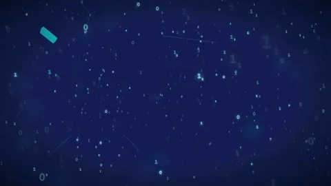 Abstract Digital Data Stream with Floating Blue Cubes and Binary Code in Dark Stock Footage 336778050