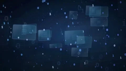 Abstract Digital Data Stream with Floating Binary Code and Holographic Stock Footage 336778649