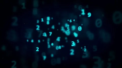 Abstract Digital Data Stream with Floating Blue Numbers and Mathematical Stock Footage 336780603
