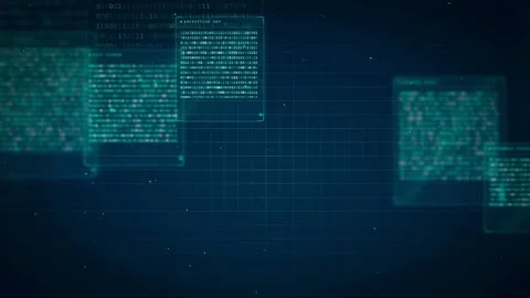 Abstract Digital Data Stream with Floating Code Windows and Binary Background Stock Footage 339320809
