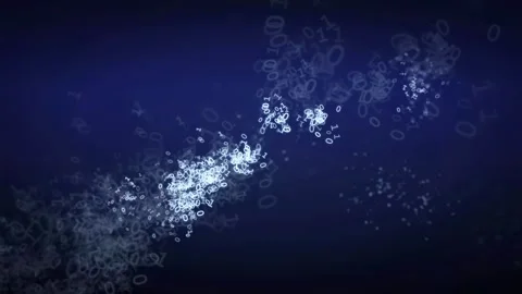 Abstract digital data stream with floating binary code particles moving through Stock Footage 339320938
