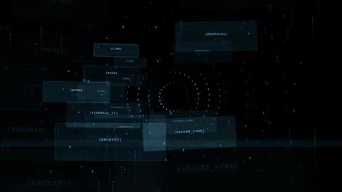 Abstract Digital Data Stream with Floating Code Windows and HUD Interface on Stock Footage 339322197