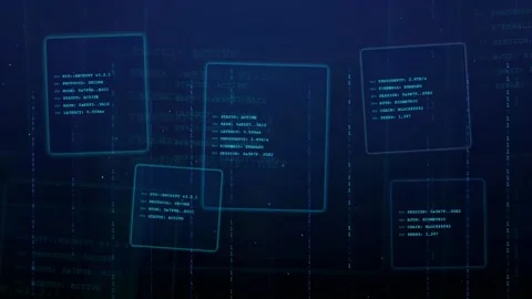 Abstract Digital Data Stream with Floating Code Windows and Binary Information Stock Footage 339322847