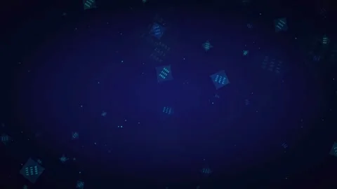 Abstract Digital Data Stream with Floating Binary Code Cubes in Dark Blue Stock Footage 339323080