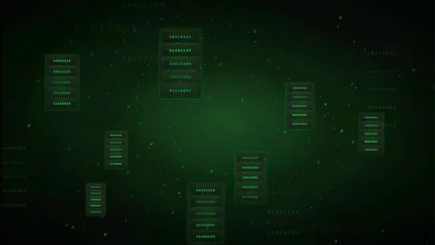 Abstract Digital Data Stream with Floating Binary Code Blocks on Dark Green Stock Footage 339323222