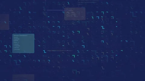 Abstract Digital Data Stream with Floating Code Blocks and Binary Particles on Stock Footage 339948134