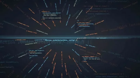 Abstract Digital Data Stream with Floating Programming Code and Binary Stock Footage 339953346