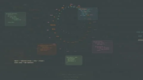 Abstract Digital Data Stream with Floating Programming Code and Glowing Network Stock Footage 339953824
