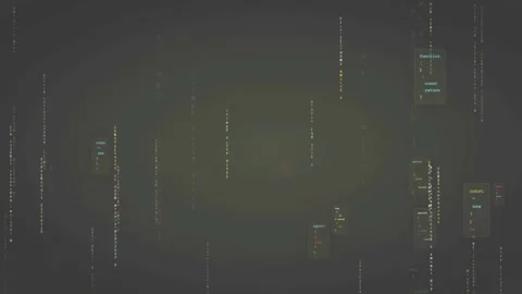 Abstract Digital Data Stream with Floating Code Blocks and Glowing Particles on Stock Footage 339958590
