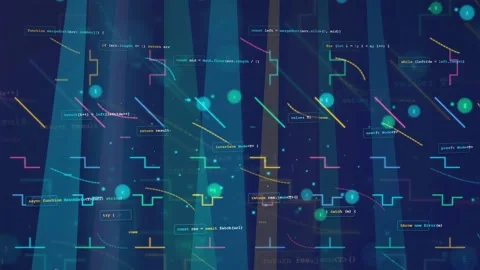 Abstract Digital Data Stream with Floating Code and Glowing Geometric Elements Stock Footage 339963285