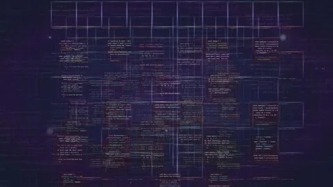 Abstract Digital Data Stream with Floating Code Blocks and Glowing Network Stock Footage 339967223