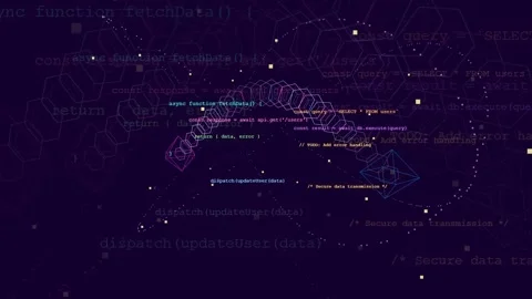 Abstract Digital Data Stream with Floating Geometric Shapes and Programming Stock Footage 339968714