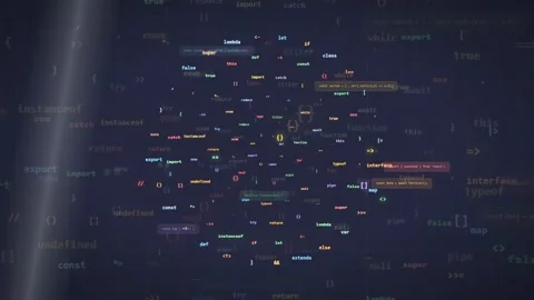 Abstract Digital Data Stream with Floating Programming Code and Syntax on Dark Stock Footage 339975040