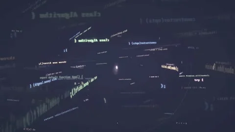 Abstract digital data stream with floating computer code and programming syntax Stock Footage 339975632