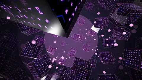 Abstract Digital Data Stream with Floating Cubes and Binary Code in Changing 動画素材 341826744