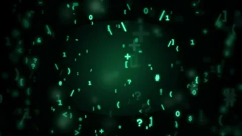 Abstract digital data stream with floating green binary code and symbols on Stock Footage 341834026