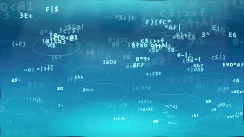 Abstract digital data stream with floating mathematical symbols and code on Video stock 343157959