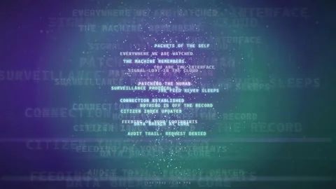 Abstract Digital Data Stream with Floating Text and Cyber Security Interface on 스톡 동영상 343162532