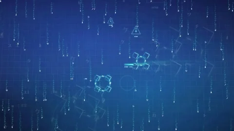 Abstract digital data stream with floating holographic interface elements on a Stock Footage 343437723