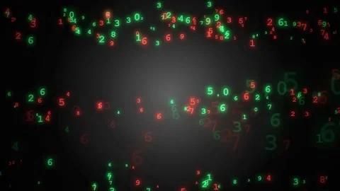 Abstract Digital Data Stream with Floating Green and Red Numbers on Dark Stock Footage 343438795
