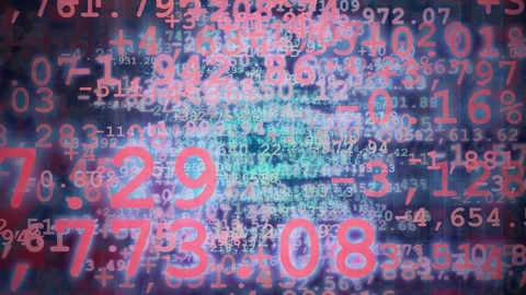 Abstract digital data stream with floating numbers and mathematical symbols on Stock Footage 343441495